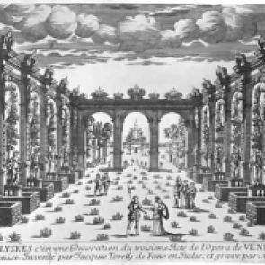 Stage design by Giacomo Torelli (1608-78) for the opera 'Venere Gelosa' performed in 1643 at Teatro novissimo in Venice