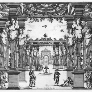 Stage design Giacomo Torelli (1608-78) for ''Mirame'' performed in 1641 at Theatre Petit Bourbon