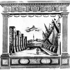 Stage set by Giacomo Torelli for Prologue in 'Bellerofonte' performed in 1642