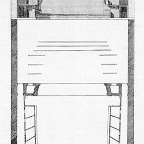 Teatro di Fano, transverse section and floor plan by Giacomo Torelli