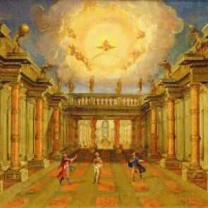 Titolo dell'immagine, Giacomo Torelli - Act II, scene X, the courtyard of the King of Naxos
